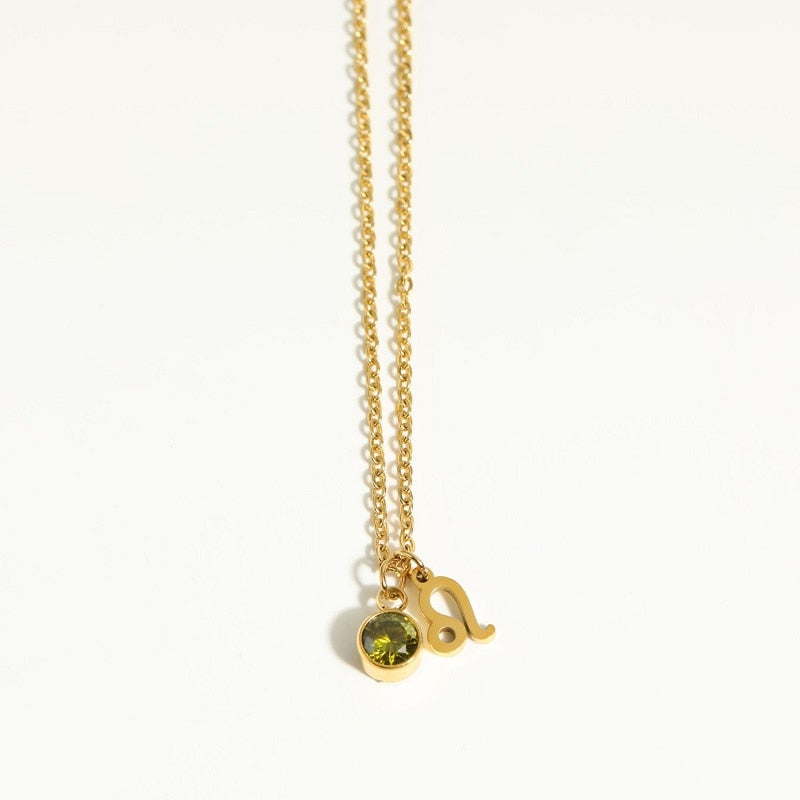 12 Constellation Birthstone Stainless Steel Necklace - Pendant | Astrology Jewelry