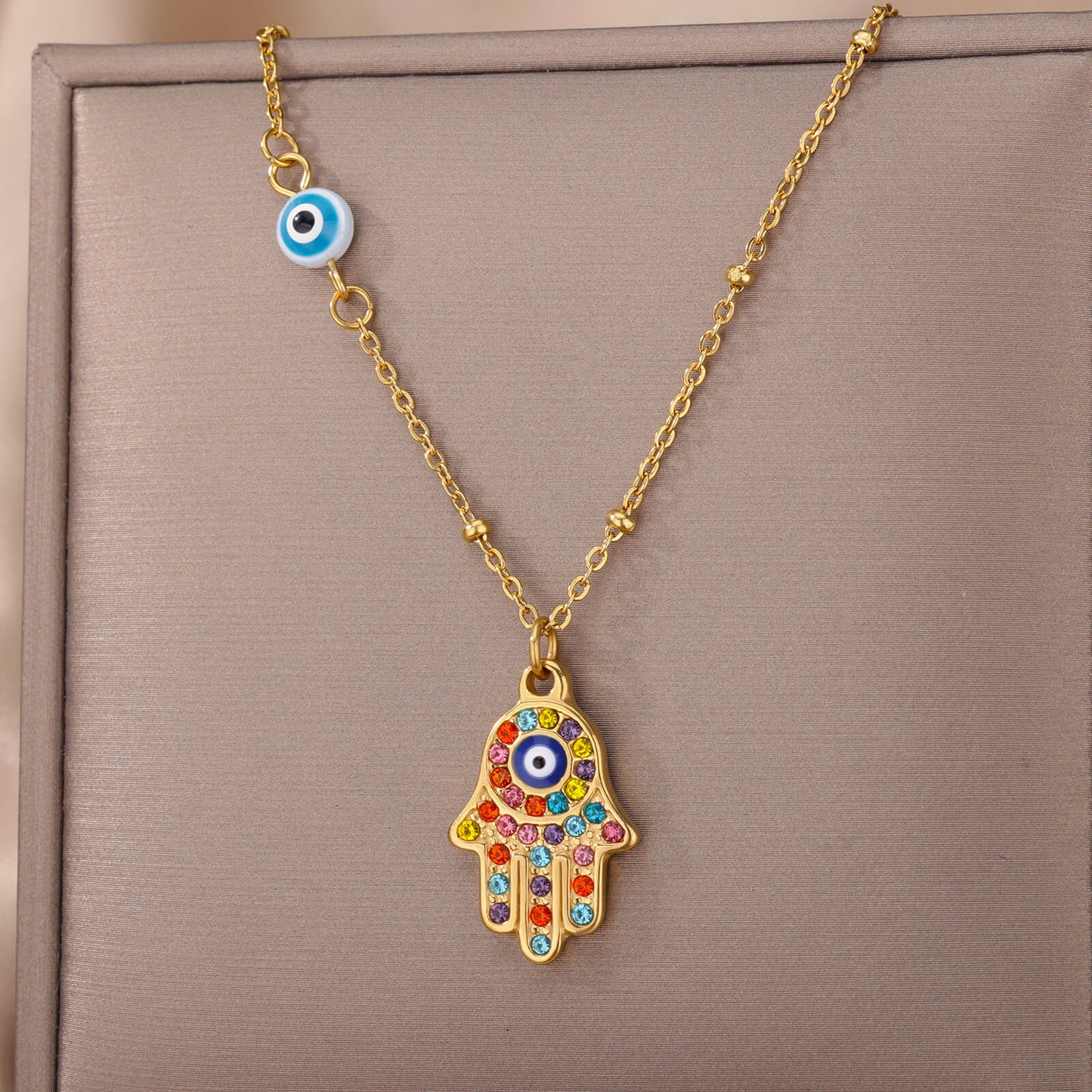 Stainless Steel Zircon Evil Eye Pendant Necklace