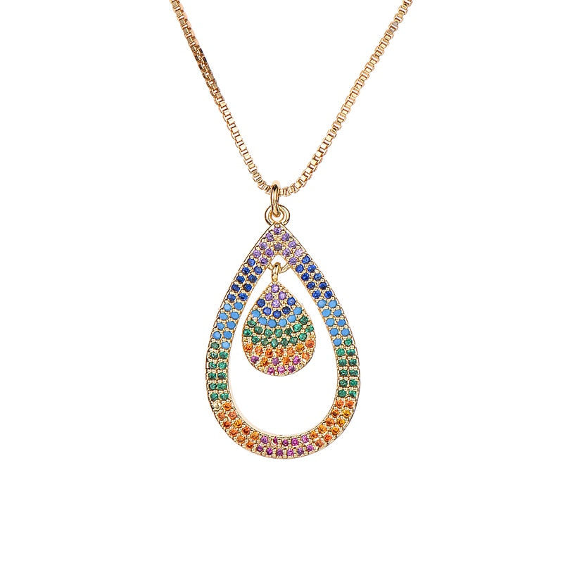 Turkish Style Zircon Jewelry Necklace Pendant Trendy Copper CZ Stone Enamel Hamsa Hand Evil Eye Necklace for Women Collier Femme