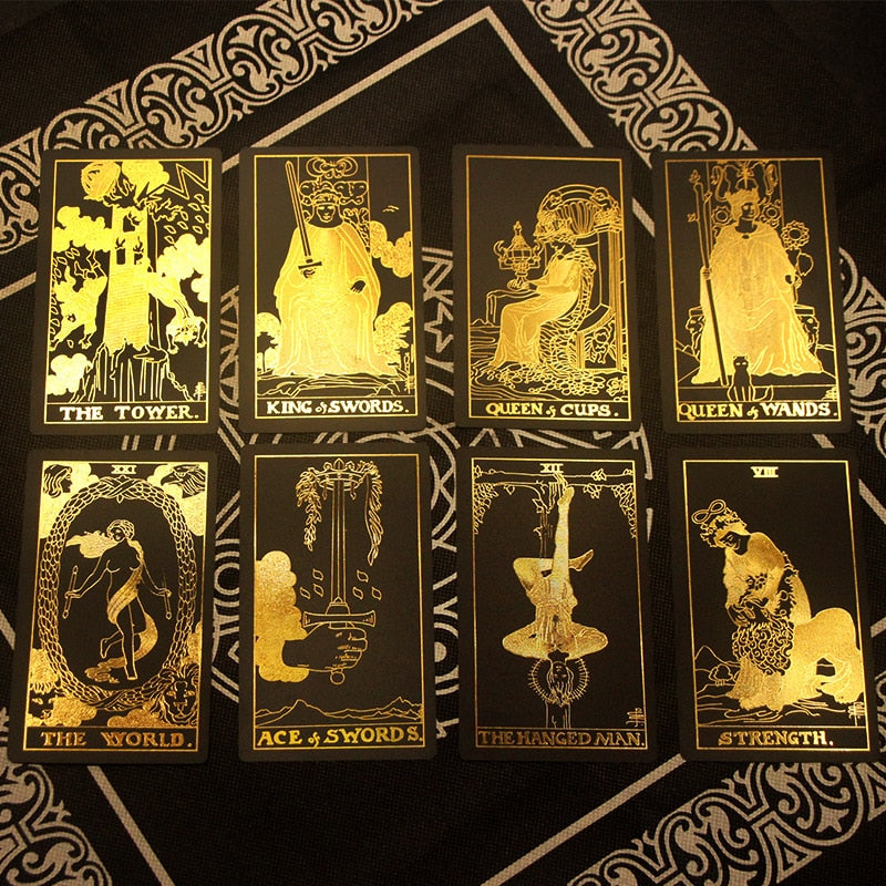 Black-Gold Foil Tarot Card Deck with Storage Case | Rider-Waite-Smith