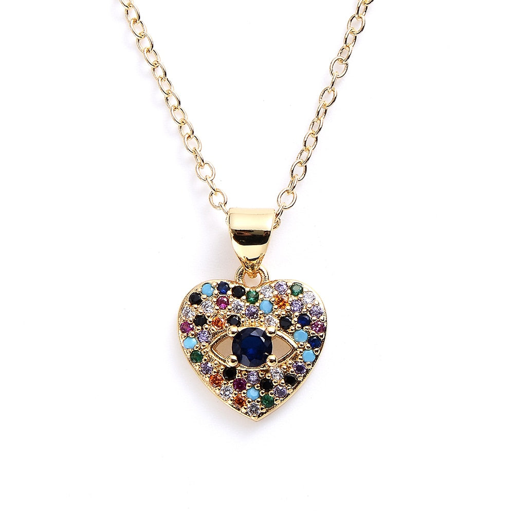 Turkish Style Zircon Jewelry Necklace Pendant Trendy Copper CZ Stone Enamel Hamsa Hand Evil Eye Necklace for Women Collier Femme