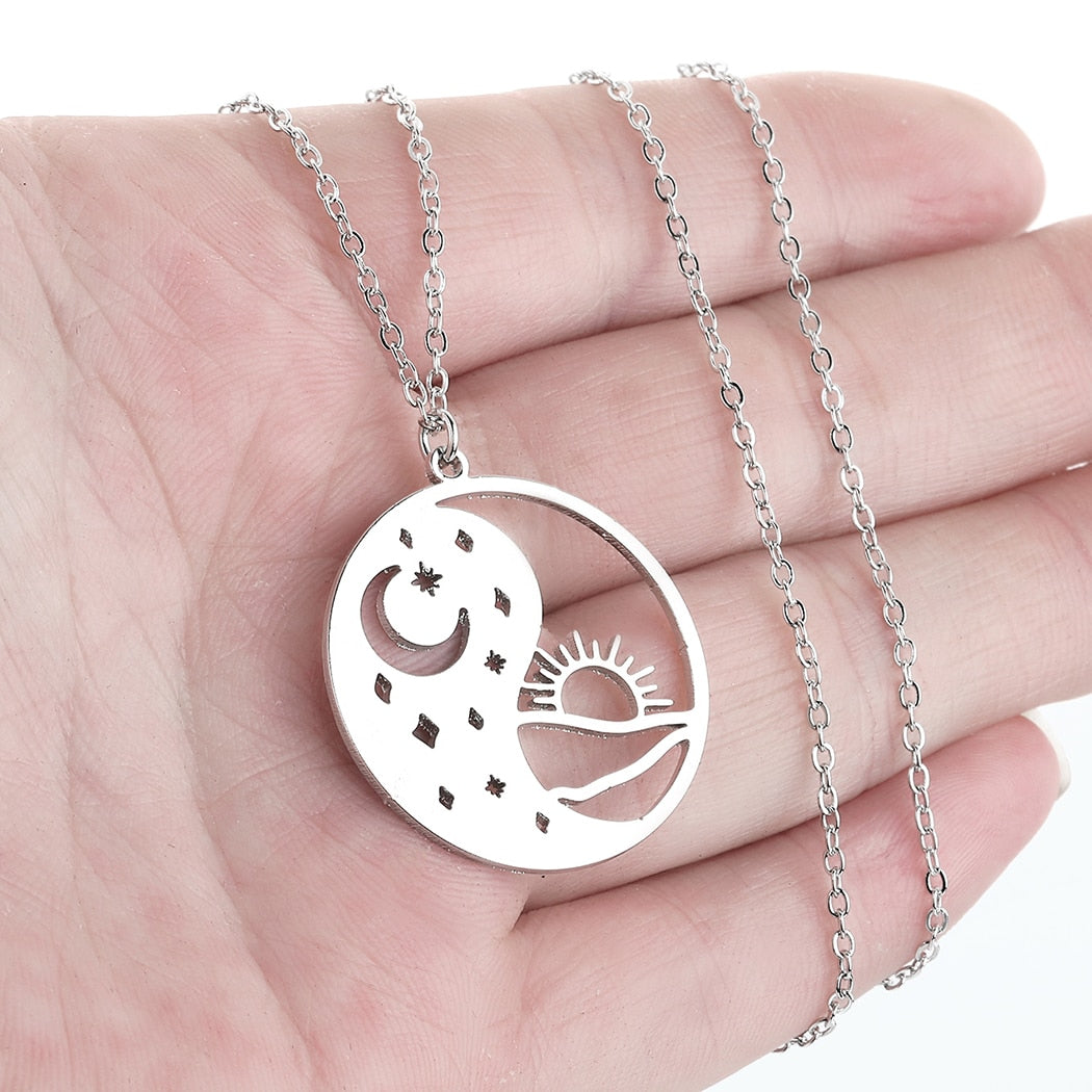 Gold Stainless Steel Yin Yang Necklace | Sun and Moon