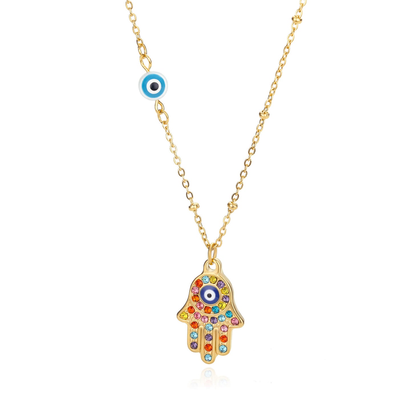 Stainless Steel Zircon Evil Eye Pendant Necklace