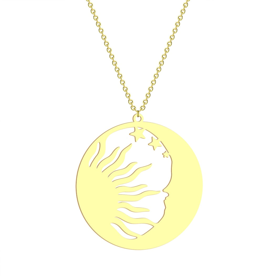 Gold - Silver, Sun & Moon Stainless Steel Necklace | Spiritual, Astrology Jewelry