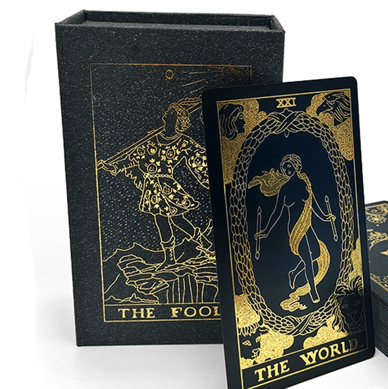 Black-Gold Foil Tarot Card Deck with Storage Case | Rider-Waite-Smith