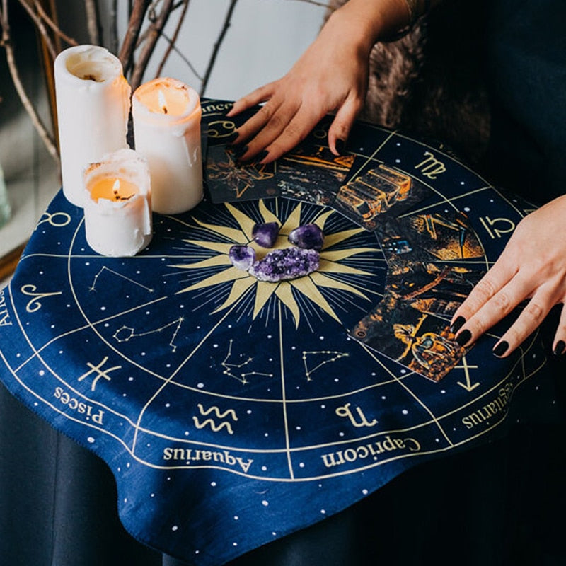 Tarot Card Divination Mat - Tablecloth | Zodiac Wheel Design
