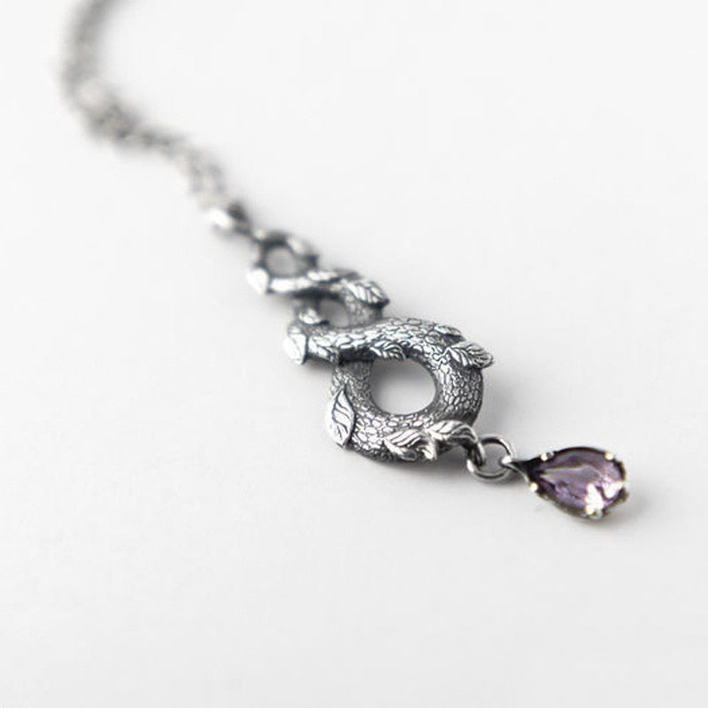 Vintage Forest Snake Crystal Necklace | Amethyst Crystal - Pendant for Spiritual Women, Chakra Healing