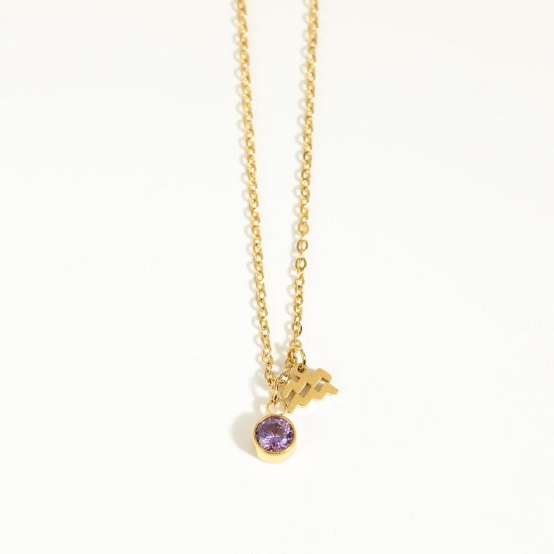 12 Constellation Birthstone Stainless Steel Necklace - Pendant | Astrology Jewelry