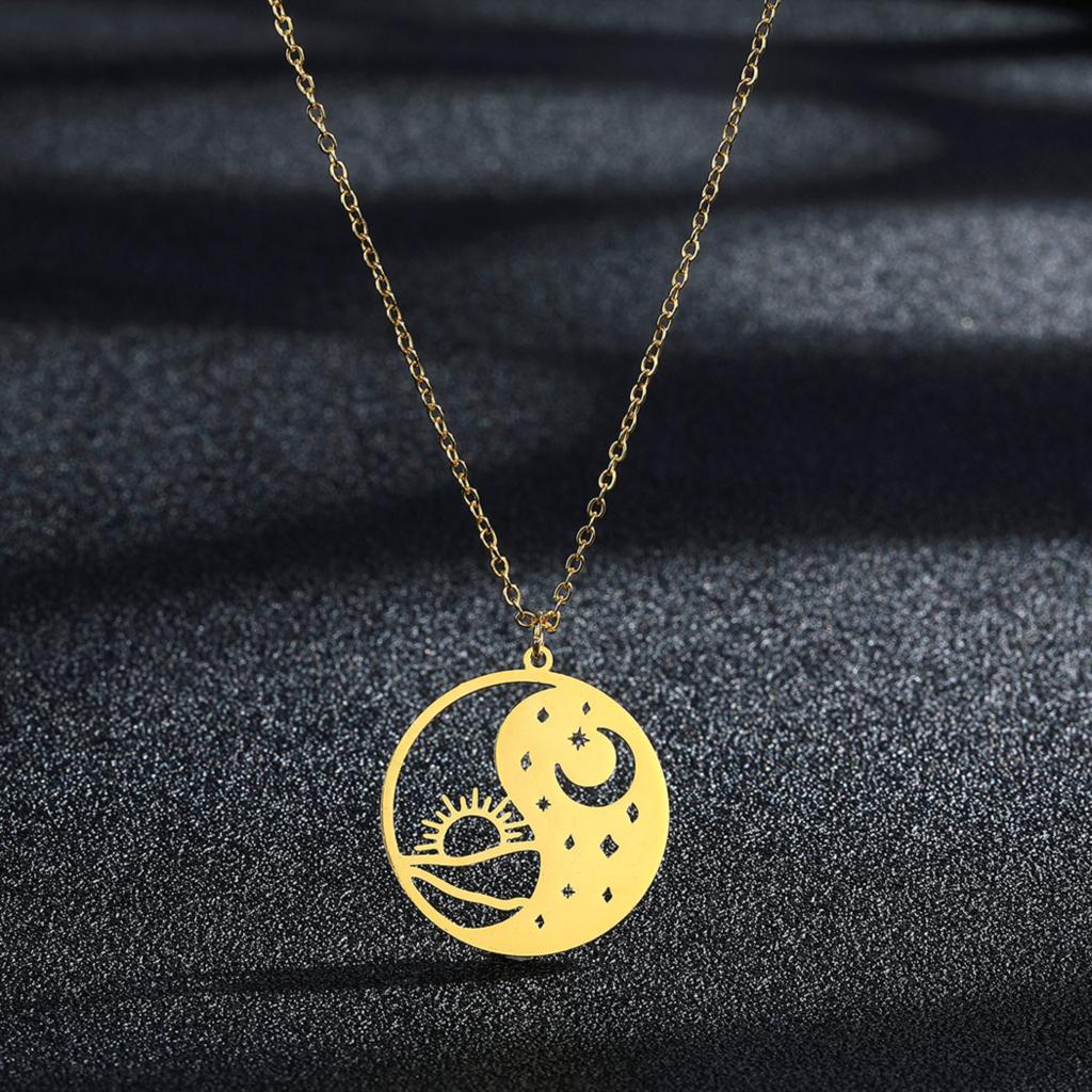 Gold Stainless Steel Yin Yang Necklace | Sun and Moon