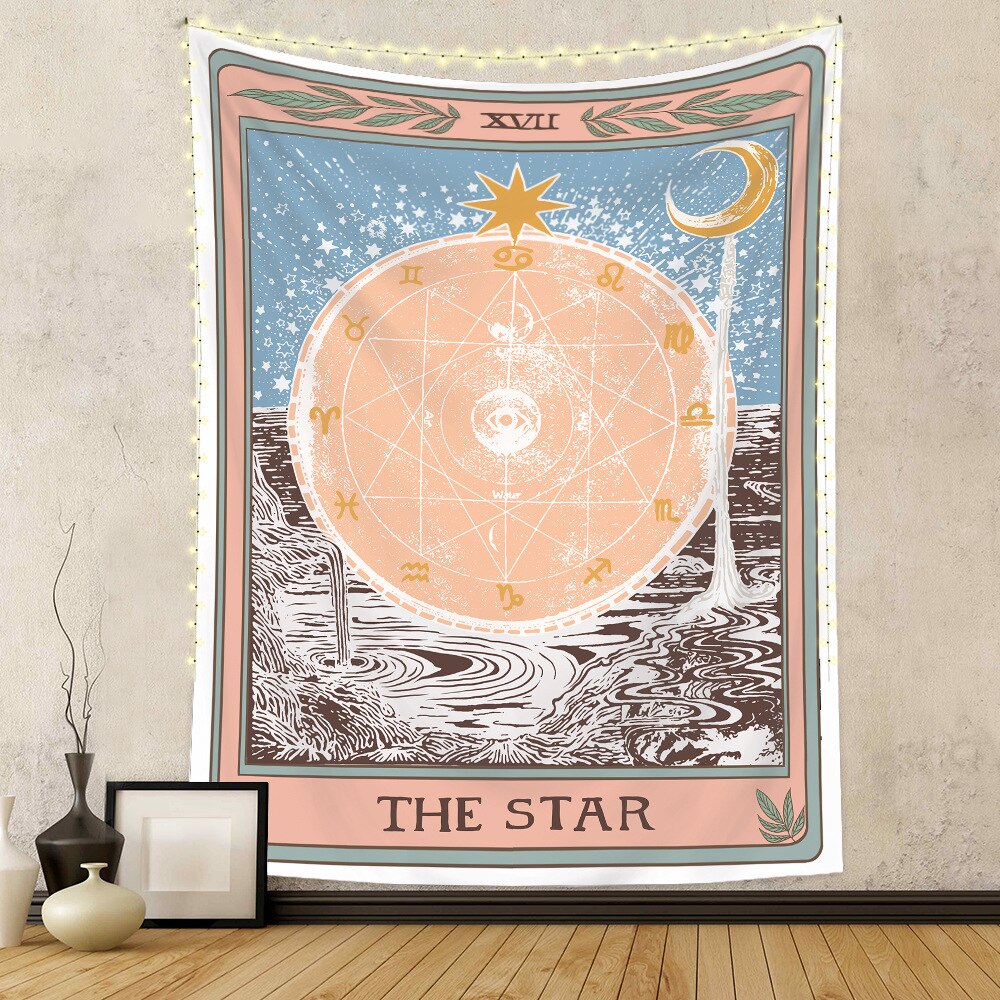 Sun Moon Tarot Starry Tapestry White Black Wall Hanging Bohemian Gypsy Psychedelic Tapiz Witchcraft Astrology Tapestry
