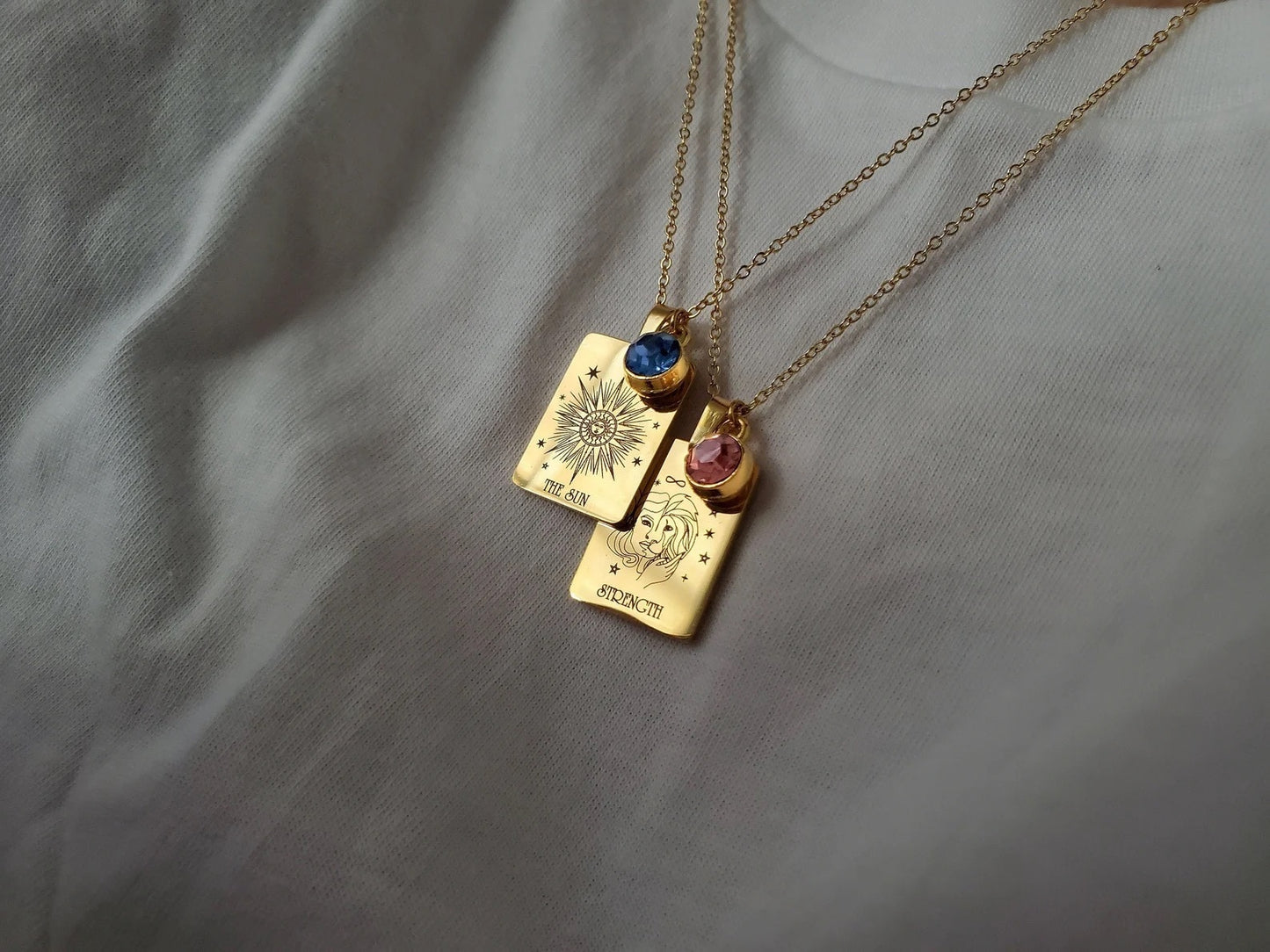 Gold Tarot Card & Birthstone Necklace-Pendant | Major Arcana Design , Handmade