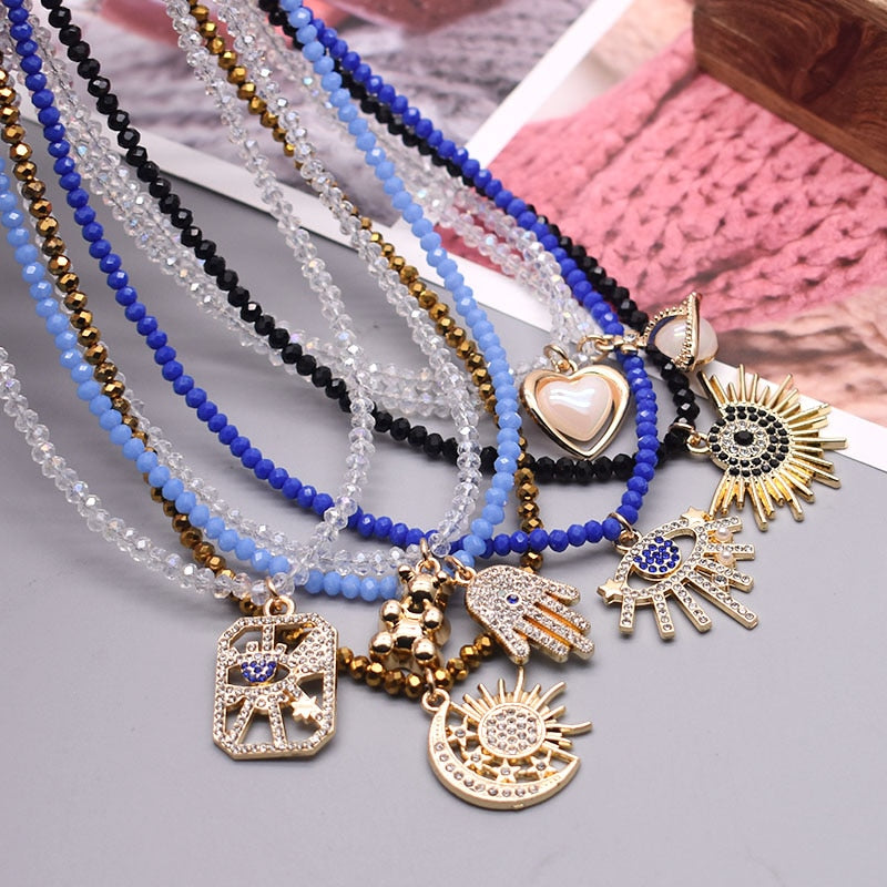New Evil Eye Pendant Necklace - Glass Beaded Chain