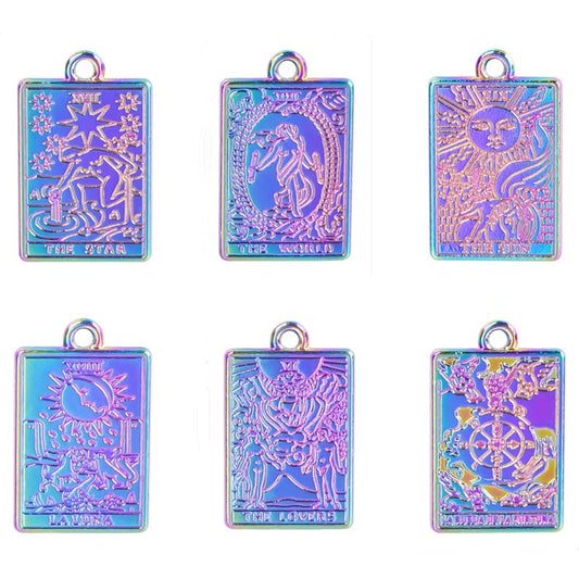 6pcs Mixed Charms | Chrome colored Pendats | DIY Tarot Card Jewlery