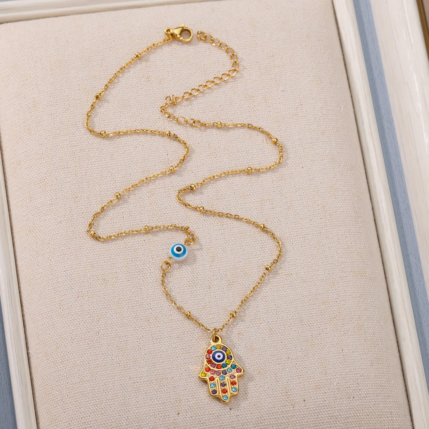 Stainless Steel Zircon Evil Eye Pendant Necklace