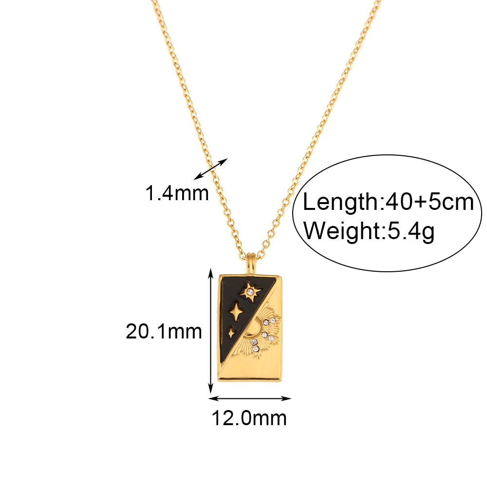Starry Gold Black & White Dainty Necklace | Celestial Design - Stars and Moon | Tarot Card - Astrology Jewelry
