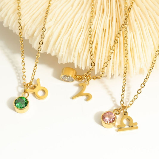 12 Constellation Birthstone  Stainless Steel Necklace - Pendant | Astrology Jewelry