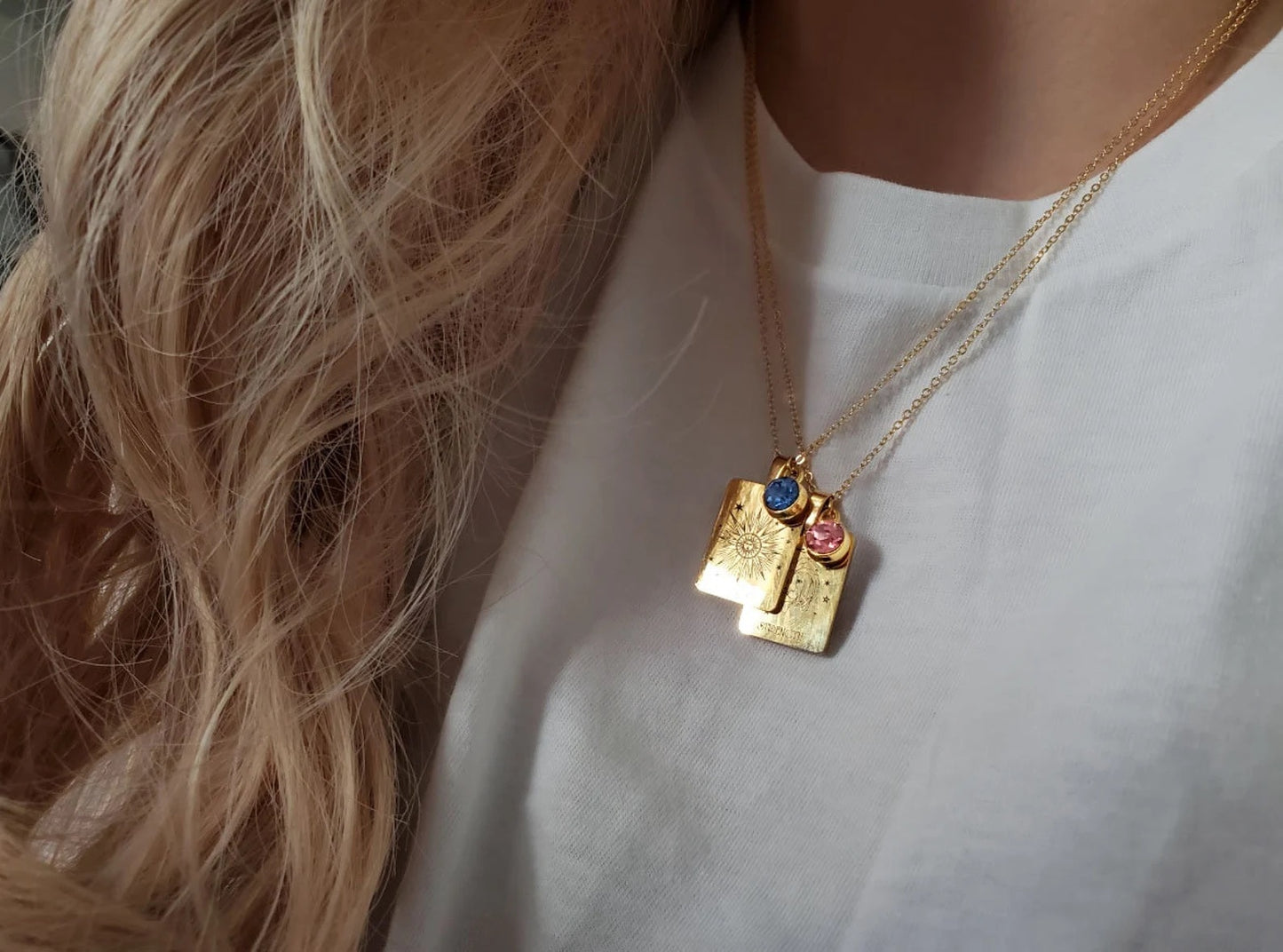 Gold Tarot Card & Birthstone Necklace-Pendant | Major Arcana Design , Handmade