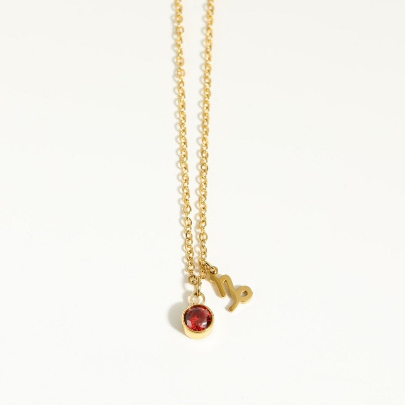 12 Constellation Birthstone Stainless Steel Necklace - Pendant | Astrology Jewelry
