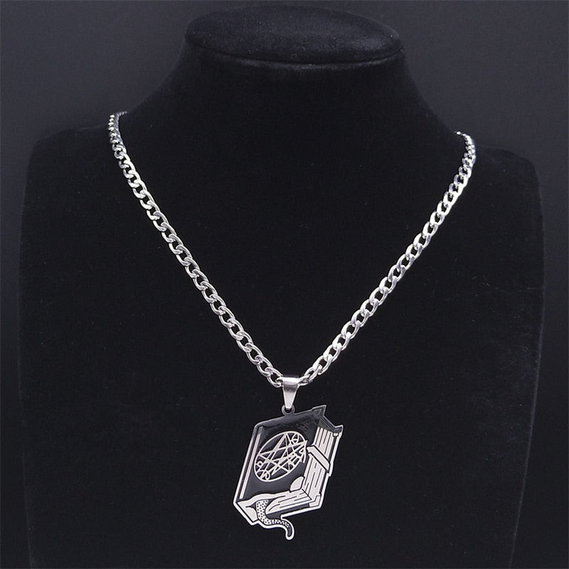 Stainless Steel Pentacle Spellbook Necklace | Occult, Wicca, Witchy Jewelry