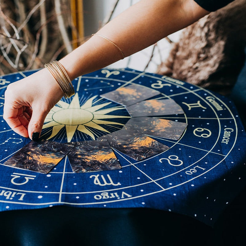 Tarot Card Divination Mat - Tablecloth | Zodiac Wheel Design