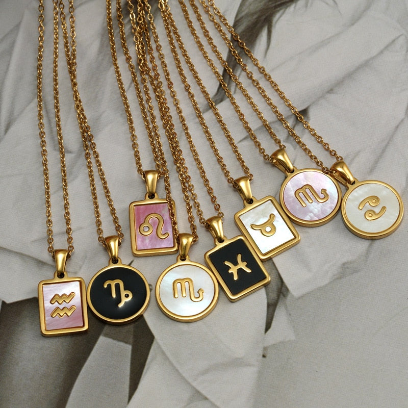 Gold Enamel Zodiac Sign Necklace | Dynamic Astrology Jewelry