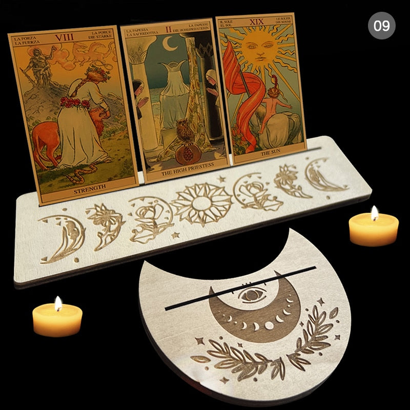Wooden Tarot Divination Alter | Moon, Star, Chakra Designs