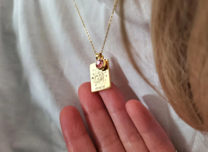 Gold Tarot Card & Birthstone Necklace-Pendant | Major Arcana Design , Handmade