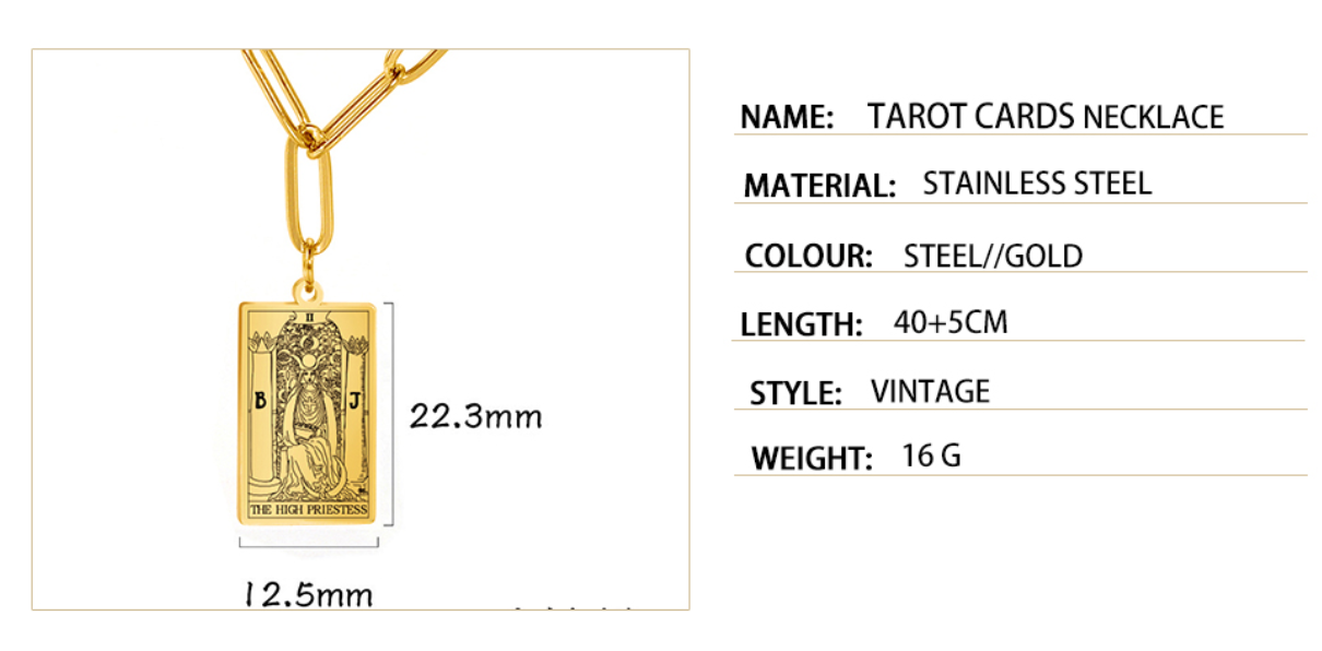 Engraved Tarot Card Chain Dual Chain Necklace - Stainless Steel Major Arcana