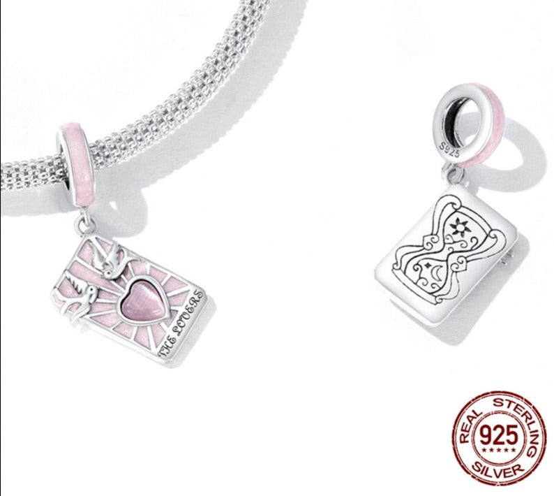 Sterling Silver Tarot Cards Pink/Blue Heart Charms | DIY Jewelry