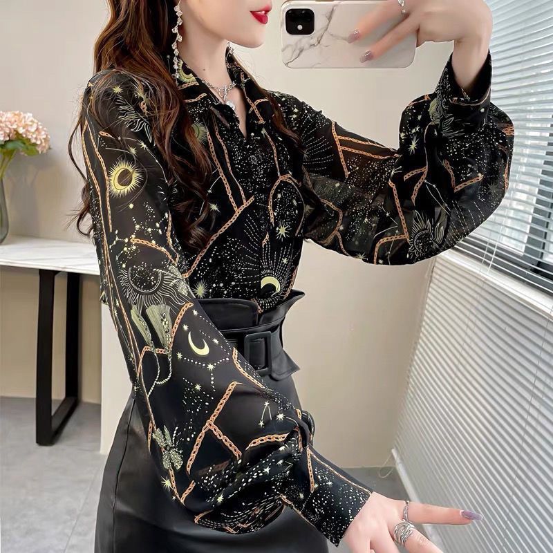 Women's Astrology - Sun / Moon / Stars Shirt - Summer Button Up