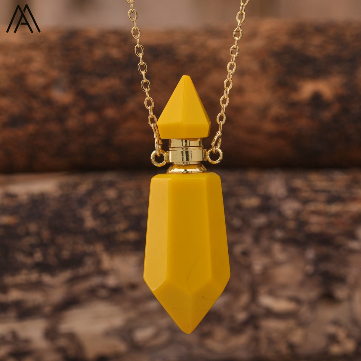 Natural Gems Stone Faceted Prism Perfume Bottle Pendants Necklace,Cut Hexagon Points Crystal Essential Oil Diffuser Vial Charms