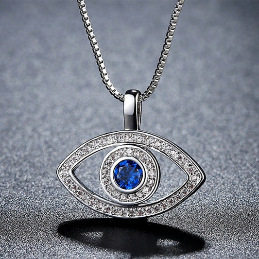 Evil Eye Crystal Necklace | Hamsa Style, Silver Spiritual Jewelry