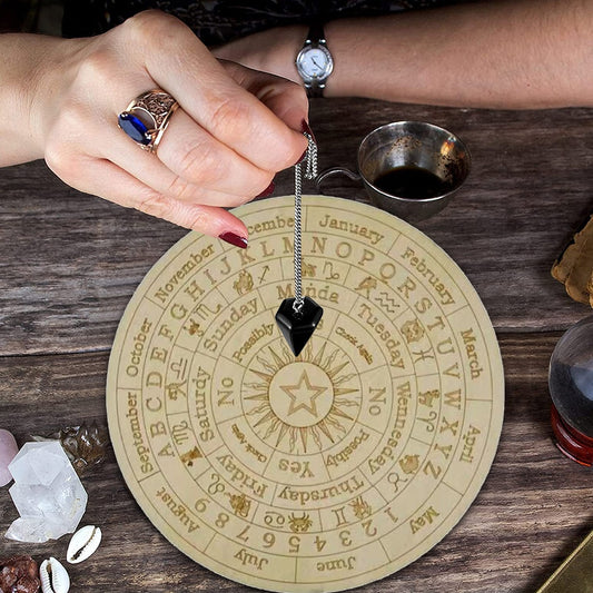 Wood Pendulum Board for Dowsing | Zodiac, Moon & Star Design for Divination