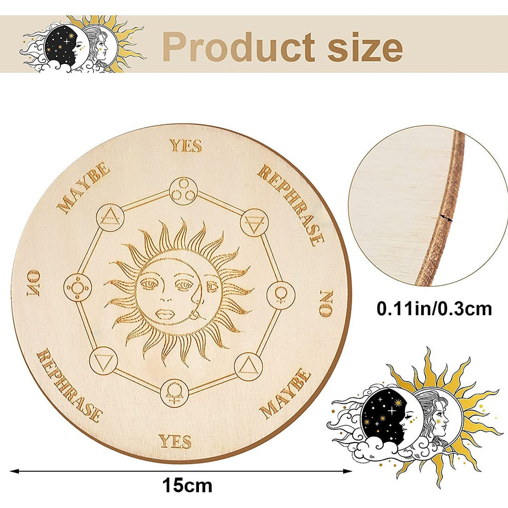 Wood Pendulum Board for Dowsing | Zodiac, Moon & Star Design for Divination