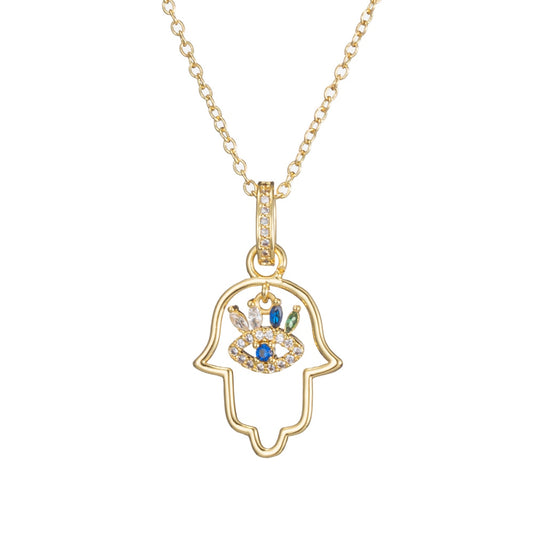 Turkish Style Zircon Jewelry Necklace Pendant Trendy Copper CZ Stone Enamel Hamsa Hand Evil Eye Necklace for Women Collier Femme