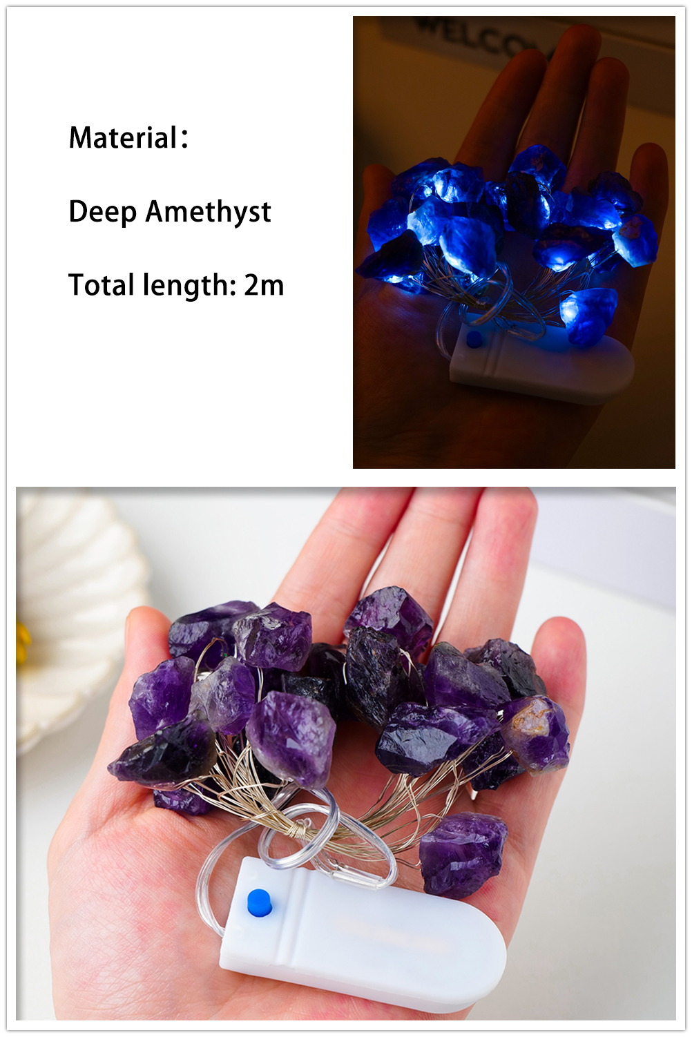 Natural Quartz Crystal Gemstone Glow Lights | Amethyst, Citrine Crystals for Healing