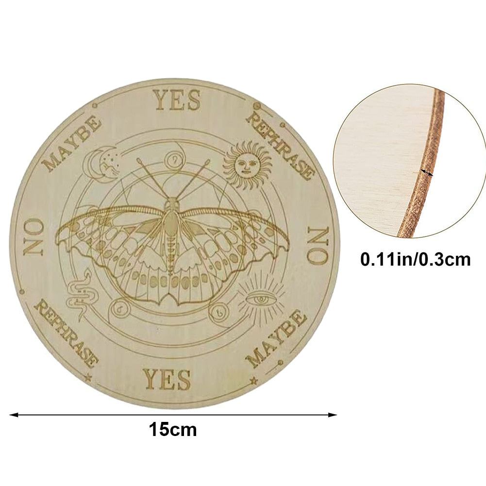 Wood Pendulum Board for Dowsing | Zodiac, Moon & Star Design for Divination