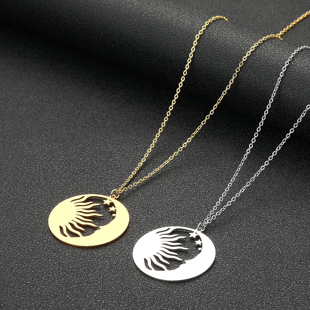 Gold - Silver, Sun & Moon Stainless Steel Necklace | Spiritual, Astrology Jewelry