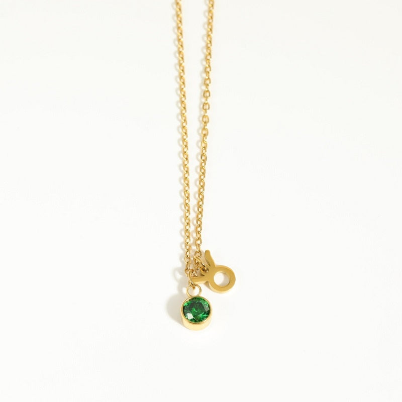 12 Constellation Birthstone Stainless Steel Necklace - Pendant | Astrology Jewelry