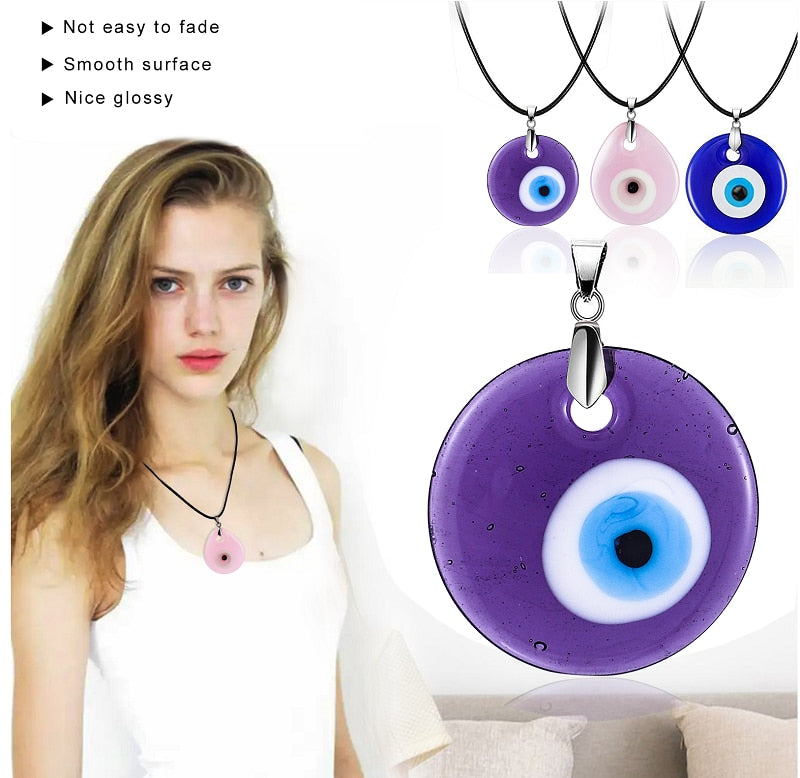 Nazar Amulet Evil Eye Pendant Necklace | Glass Eye & Leather Rope