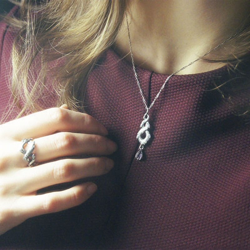 Vintage Forest Snake Crystal Necklace | Amethyst Crystal - Pendant for Spiritual Women, Chakra Healing