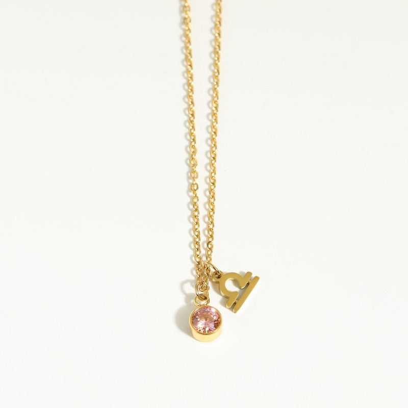 12 Constellation Birthstone Stainless Steel Necklace - Pendant | Astrology Jewelry