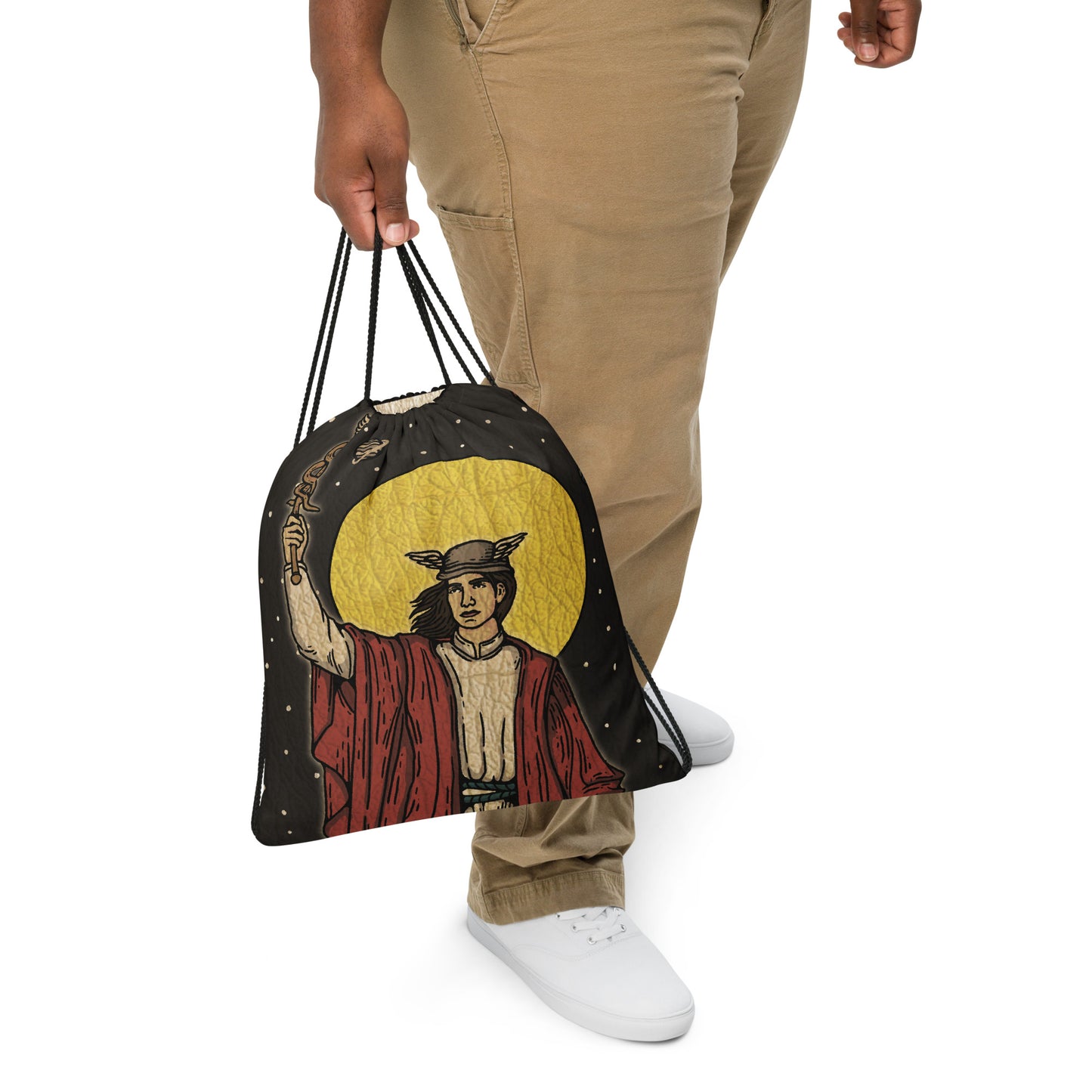 'The Magician' Tarot Card - Hermes Greek God, Caduceus Drawstring Bag