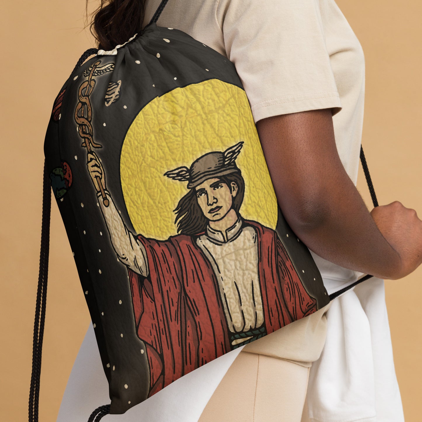 'The Magician' Tarot Card - Hermes Greek God, Caduceus Drawstring Bag