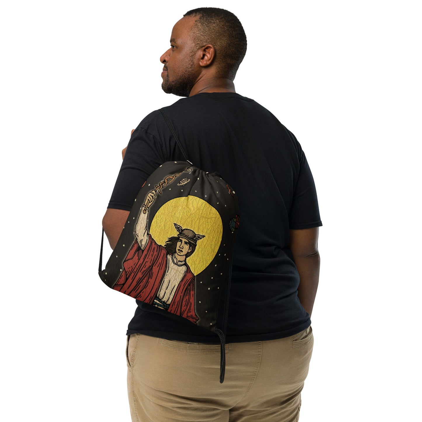 'The Magician' Tarot Card - Hermes Greek God, Caduceus Drawstring Bag