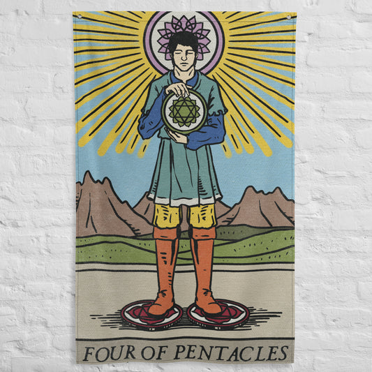 'Four of Pentacles' Chakra Design Flag Tapestry