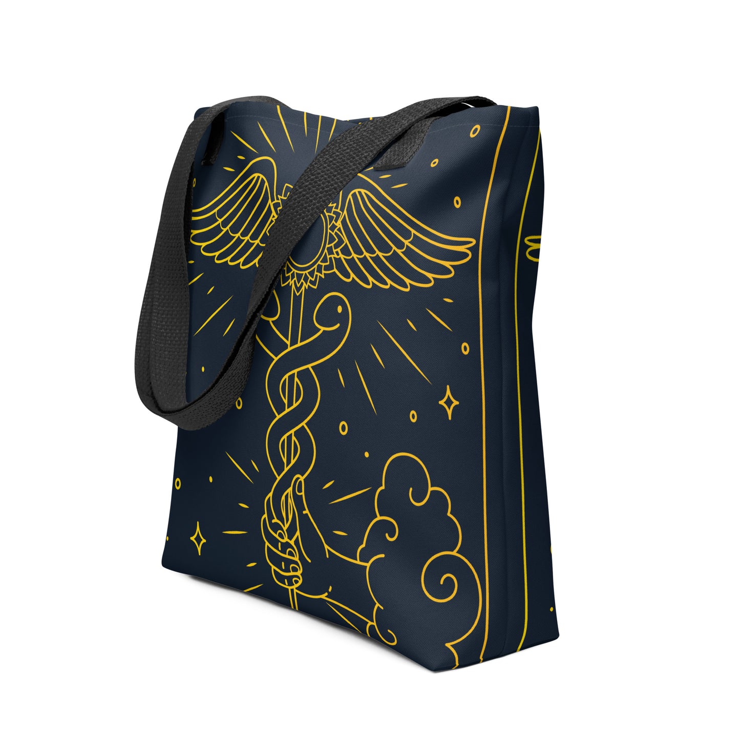 'The Enlightenment' Tote Bag | 'Ace of Pentacles' Tarot Card, Caduceus & Crown Chakra