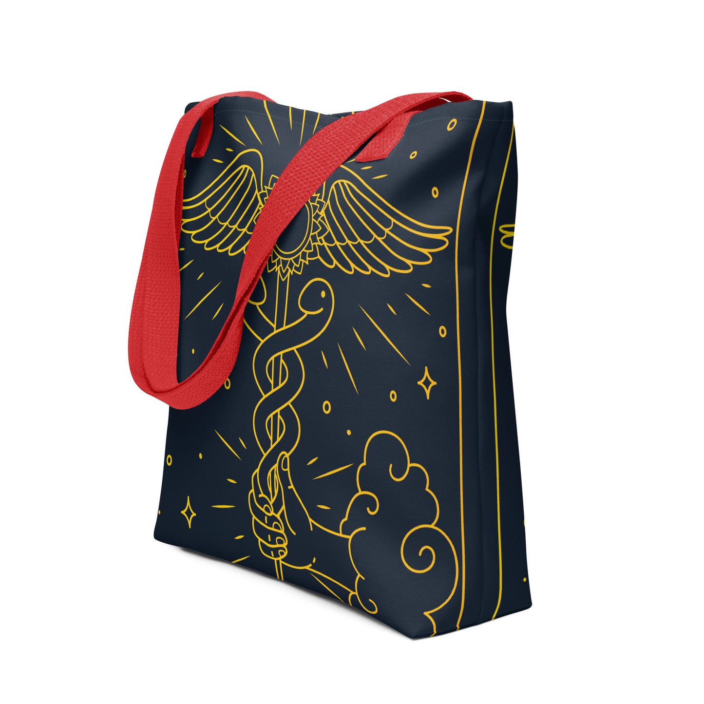 'The Enlightenment' Tote Bag | 'Ace of Pentacles' Tarot Card, Caduceus & Crown Chakra