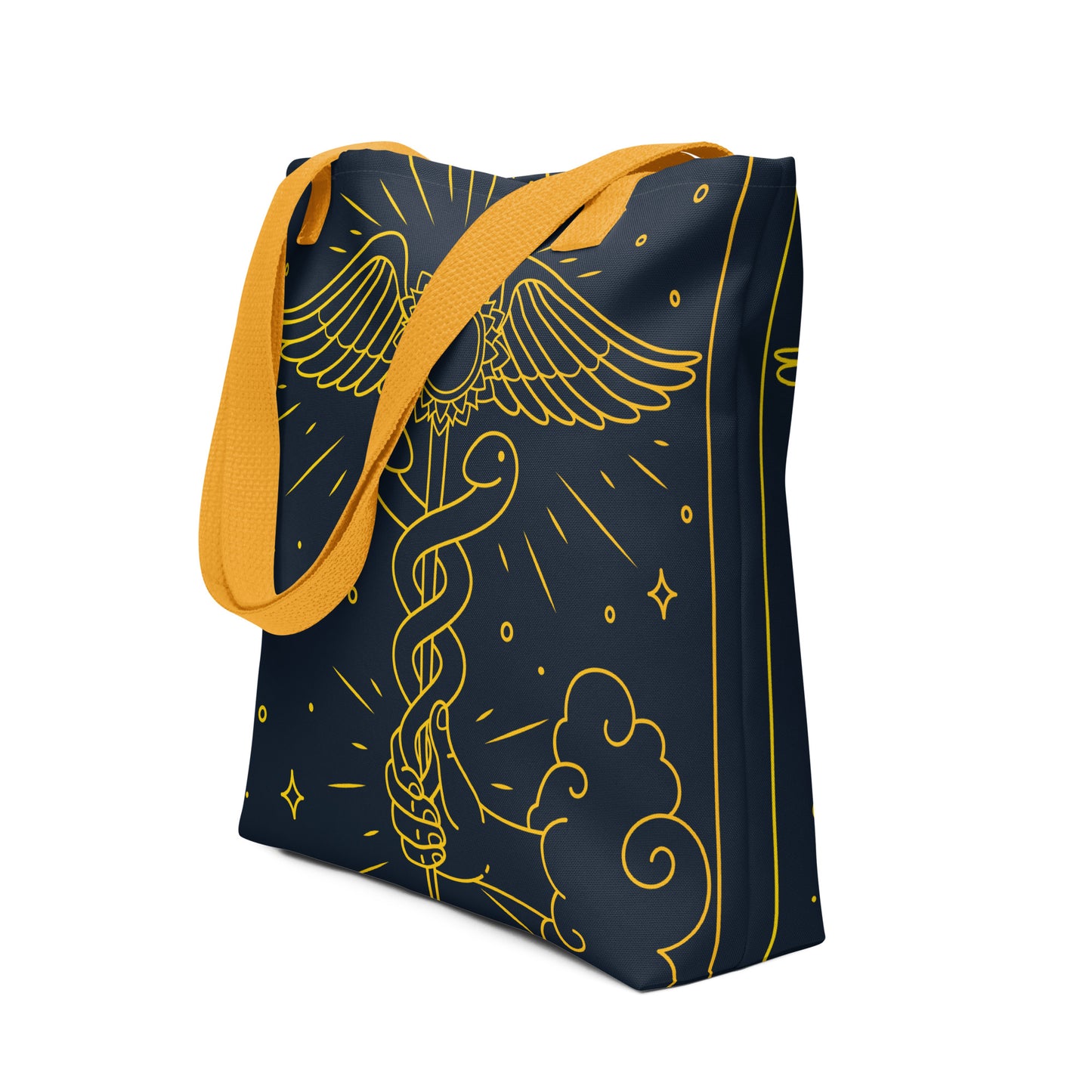 'The Enlightenment' Tote Bag | 'Ace of Pentacles' Tarot Card, Caduceus & Crown Chakra