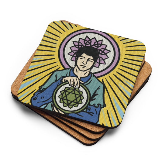'Four of Pentacles' Chakra Cork-Back Coasters | Tarot Card, Minor Arcana